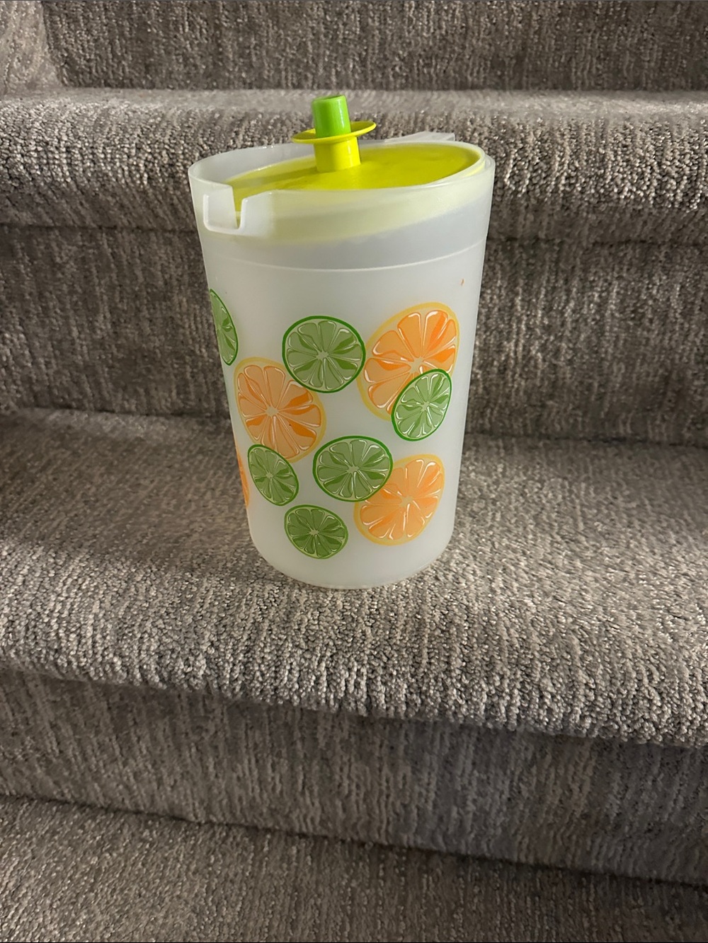 Vintage Tupperware Citrus Print Plastic Pitcher with Lime & Orange Design